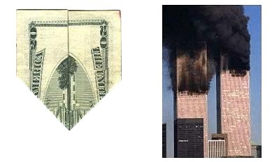 the Twin Towers burning
